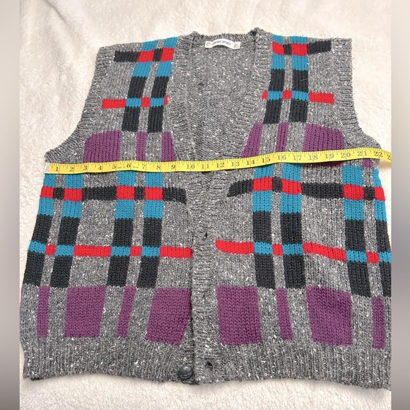 Esprit Sport Vintage Knit Multi colored button up, wool-blend Vest, M - Picture 8 of 8